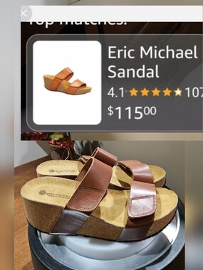 Eric Michael Tan Brown Leather Cork Wedge Sandals